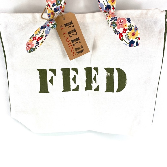 CLARINS Feed Ten Canvas Tote Bag Recycled
Floral Handle White Green - NWT - Picture 5 of 14